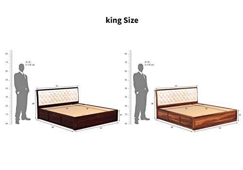 Image of Luxury Upholstered King Size Bed with Storage | Soft Fabric Padded Quilted Headboard | Strong Sheesham Wood Frame | Modern Wooden Bed for Bedroom Home & Hotel (Honey Finish, King)