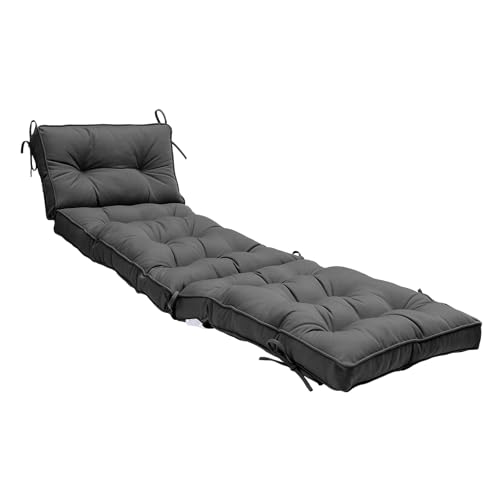 QILLOWAY Outdoor Chaise Lounge Cushion 76x22x5 Inch, Waterproof Weather Resistant Fade Proof Replacement Pad for Patio Pool Deck Garden Furniture, Dark Grey