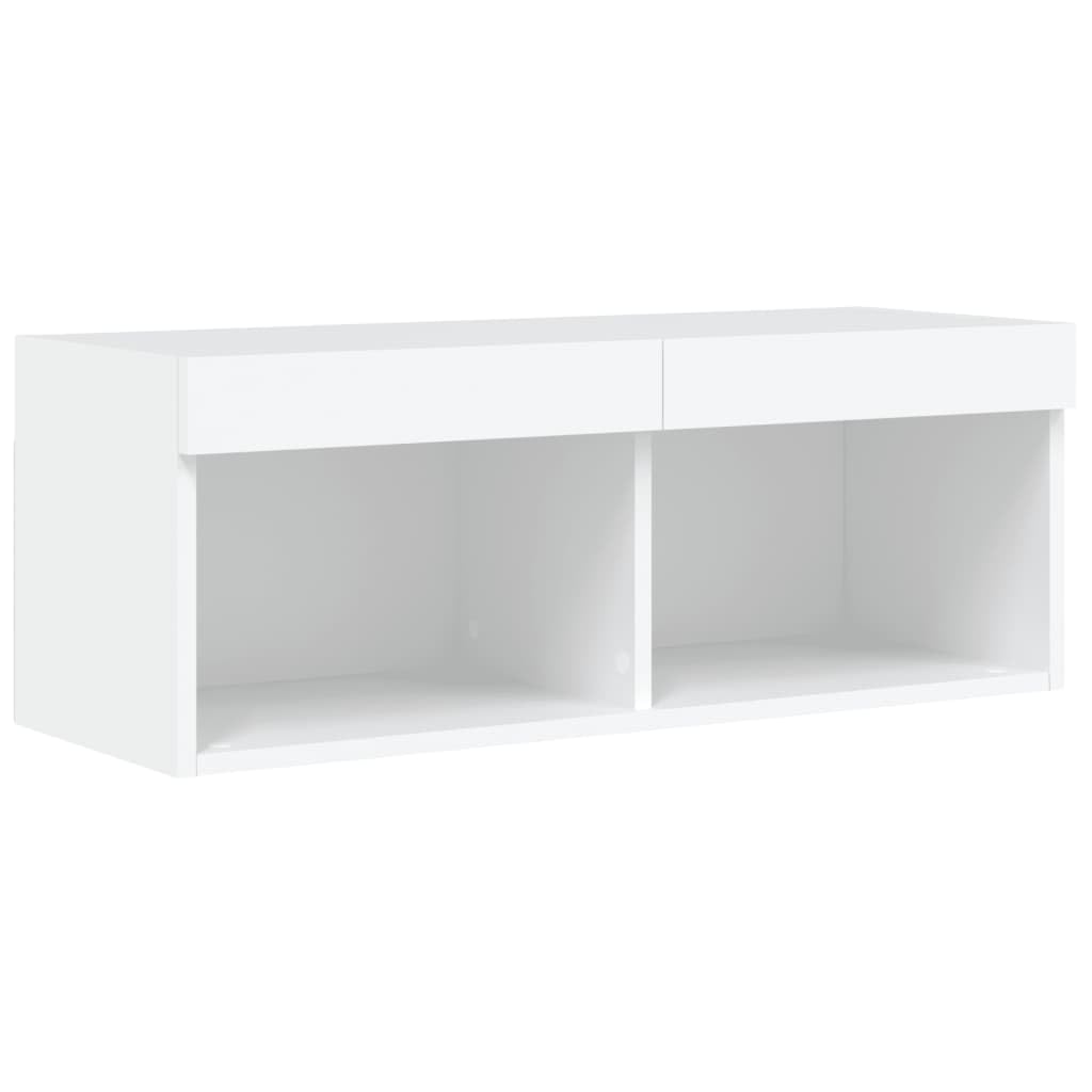 vidaXL Mueble para TV con Luces LED, Soporte Flotante con Almacenaje, Armario Consola de Pared, Mueble Multimedia de Salón Dormitorio, Blanco