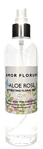 100% Naturel EAU HYDRATANTE - ALOE VERA & ROSE - 250ml - par AMOR FLORUM. Une Brume Naturelle et Apaisante pour le Visage, Corps, Cheveux. Utilisez Comme détergent, Tonique et pour Rafraîchir Cover