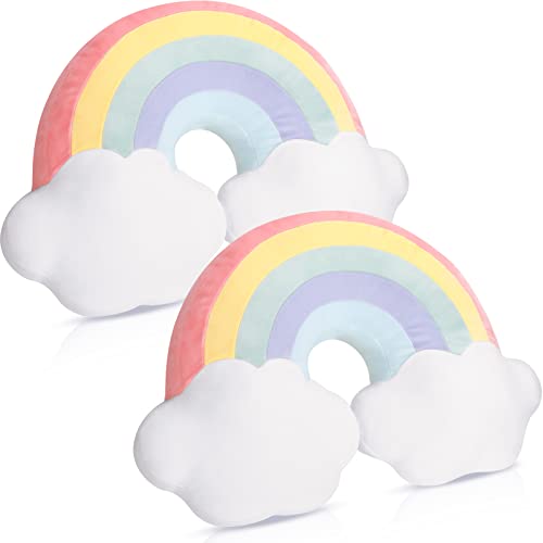 Queekay 2 Pcs 21 Inch Rainbow Shaped Pillow Home Decorative Cloud Pillow Lovely Stuffed Kid Soft Throw for Girls and Boys Friends Gifts Bedroom Resting Room Decorations(Red)