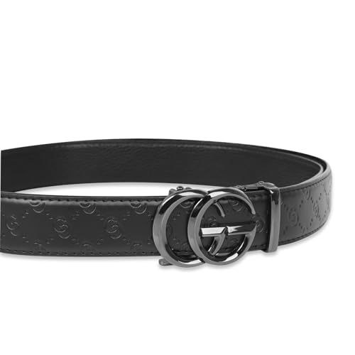 Image of Aurolran Men&Womens Leather Dress Belt Business Automatic Buckle Belt Color-Black Silver Gold