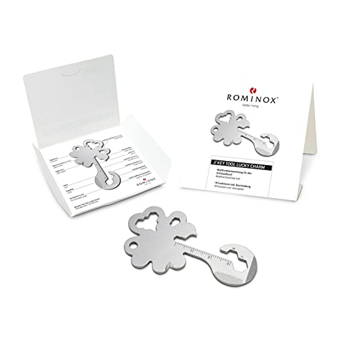Geschenkartikel: ROMINOX Key Tool Lucky Charm, 19 Funktionen, Schl&uuml;sselanh&auml;nger Kleeblatt, Gl&uuml;cksbringer, Edelstahl Multitool, Multifunktionswerkzeug, Kleinigkeit f&uuml;r Adventskalender
