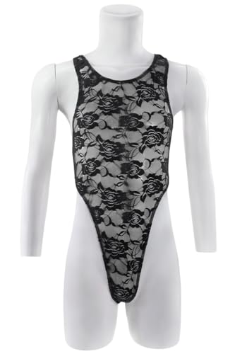 Men's Lace Rose Bodysuits Lace Floral Lingerie Sleeveless Singlet Crossdresser One Piece Nightwear2