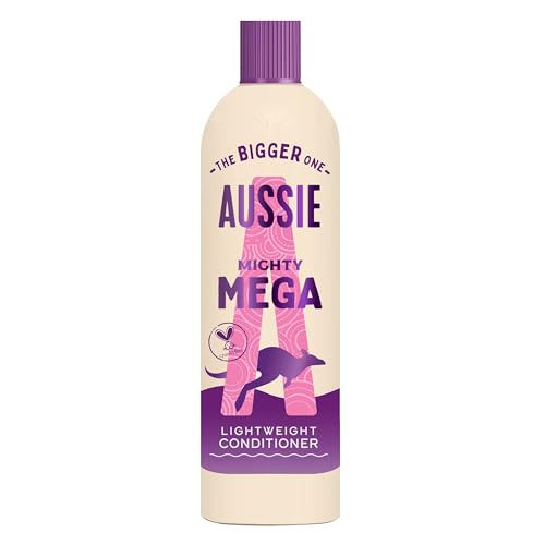 Aussie Mighty Mega Lightweight Conditioner 400ml. Daily Moisturiser for All Hair Types. Infused with Australian White Strawberry. Vegan and Cruelty-Free. Lightweight, Rinse-off or Leave-In Formula