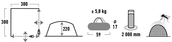 High Peak Pavillon,Gartenzelt,Festivalzelt,freistehend, 2 Reißverschluss Moskitonetzwände, 2 eingenähte Stoffwände, Stahl-Fiberglass Gestänge mit ABS Winkel, einfacher Aufbau, leicht, kleines Packmaß – Bild 3