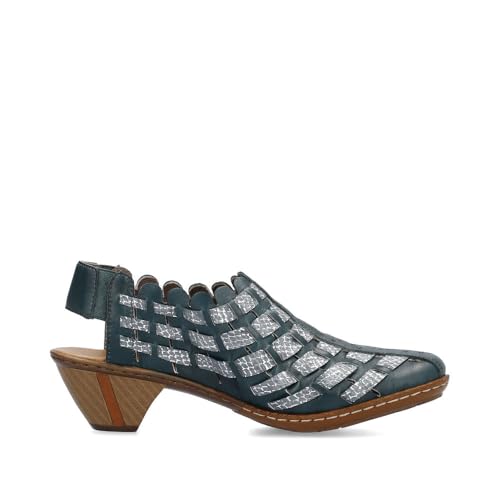 Image of Rieker 46778 Sina Women's Heels - Sling-Backs, Leather Upper, Hand-Woven Design, Anti-Stress Comfort, Flexible Sole, Secure Fit, and Timeless Everyday Style