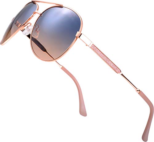 Classic Crystal Elegant Women Beauty Design Sunglasses Gift Box (L164-Rose Gold, Blue Coral)