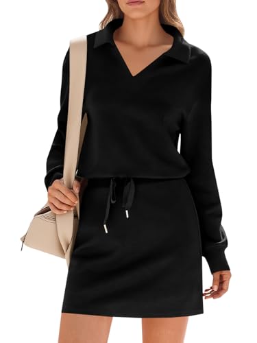 Fisoew Womens 2 Piece Outfits Casual Polo V Neck Sweatshirt High Waisted Skort Skirts Running Tracksuit Sets