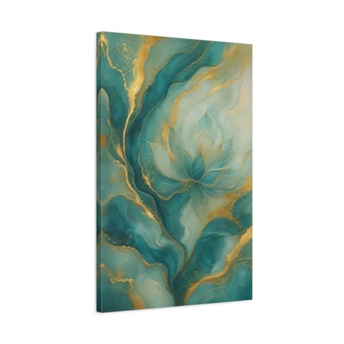 Sublimez un Mur Vide avec la Toile Fleur de Lotus Abstraite Bleu Or