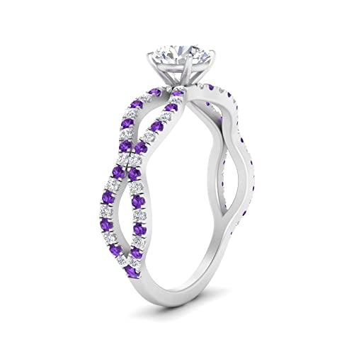 Image of 55Carat Choose Your Gemstone Pave Split Wave Diamond CZ Ring Sterling Silver Round Shape Split Shank Engagement Ring Everyday Jewelry Wedding Jewelry Handmade Gifts for Wife US Size 4 to 12