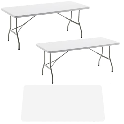 Image of BTEXPERT Set of 2, Event Folding Utility Table 6 Foot 72 inchx 29.5 inch Heavy Duty Portable Indoor Outdoor Picnic Camping Office Home Party Wedding Tailgating White