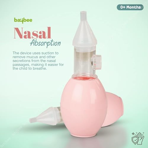 Image of Baybee Newborn Silicone Nose Cleaner - 100% Safe and Reusable U-Shaped Nasal Aspirator for Infants and Kids, Pump-Type Bulb Syringe for Gentle Mucus Removal (Pink)