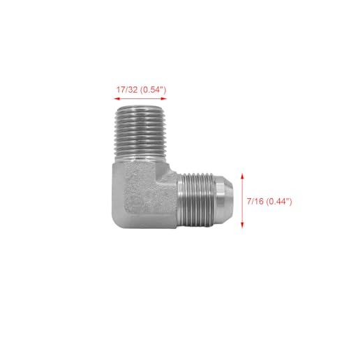 Image of (2-PACK) 2501-04-04 Hydraulic Hose Adapter Fitting 1 /4 inch Male JIC 37 Flare (7 /16-20 UNF) x 1 /4 inch Male (1 /4-18 NPTF) 90 Elbow SAE Pipe Joints Connector Carbon Steel
