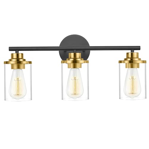 Image of Bathroom Light Fixtures,Vanity Lights,Black and Gold Bathroom Lights Over Mirror,Gold Black Vanity Light,20'' Black Gold 3-Light Modern Sconce