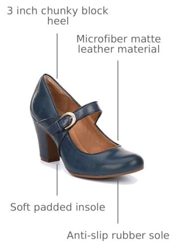 Image of SHODENSE Women Vintage Chunky High Heel Mary Jane Shoes Round Closed Toe Ankle Strap Dress Sandals 3 inch Block Heels Mary Jane Lolita Pumps Two-Toned Patchwork Buckle Office Lady Wedding Retro 4-11 M US