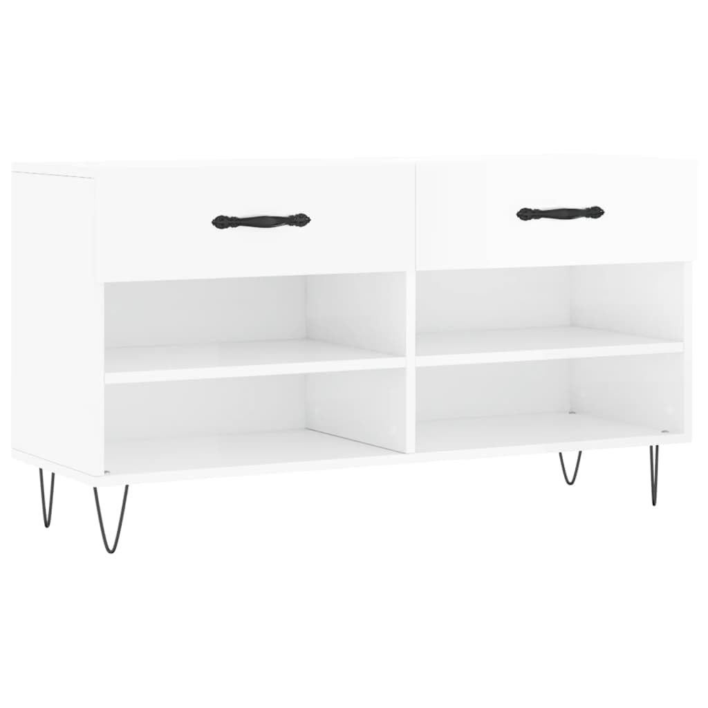 Meuble à chaussures moderne blanc brillant et design contemporain avec piètement en fer
