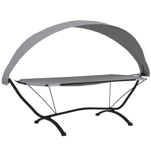 Nqyjm Silla de jardín, cama louner al aire libre con techo de acero gris y tela Oxford, tumbona de playa, tumbona exterior para jardín, terraza, balcón, zona de piscina