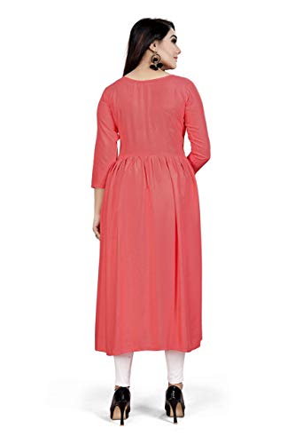 Image of Women's Rayon Flared Embroidery Kurti Under 599 Designer Attractive Look Women's Kurta