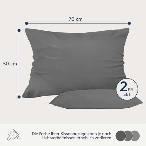 Kissenbezug 50x70 Anthrazit 2er Set Mikrofaser Oeko-TEX Zertifiziert Dreamzie - Kopfkissenbezug 50x70 Weich