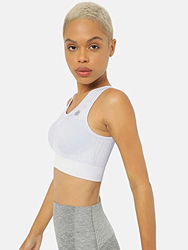 Image of Women's Slip-On Sports Bra | Lightly Padded | Seamless Technology Full-Coverage Sports Bra | Racerback Medium-Impact Silver