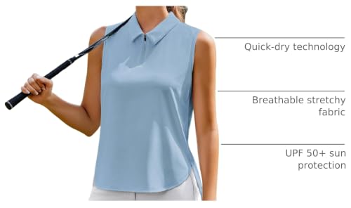 Image of PINSPARK Women Golf Shirts Sleeveless UPF 50+ Tennis Polo V-Neck Quick Dry Athletic T Shirt 1 /4 Zip Collar Workout Tank Top