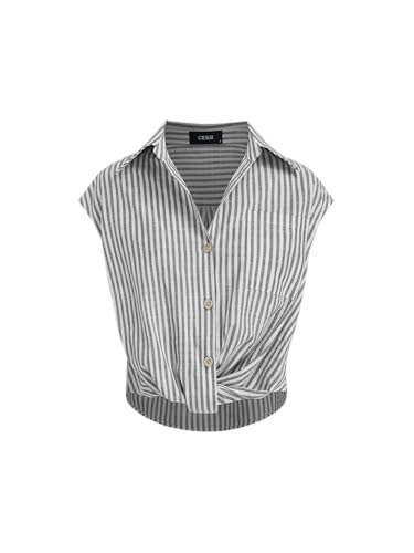 CIDER Women Stripe Twist Shirt Button Down Sleeveless Blouse Collared Neck Shirts