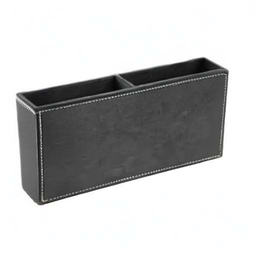 Black PU Leather Remote Controller Holder TV Guide CD DVD Controller Organizer Desk Caddy Stationery Organizer Caddy Stationery Holder (L:9.45 x W:5.3 x H:4.3/1.6 inches, Black)