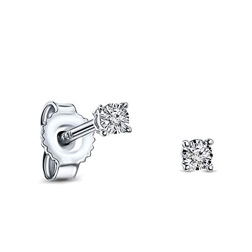 Miore Boucles d'Oreilles pour Femmes Clous d'Oreilles ronds avec Diamant Solitaire 0.05 Ct en Or...