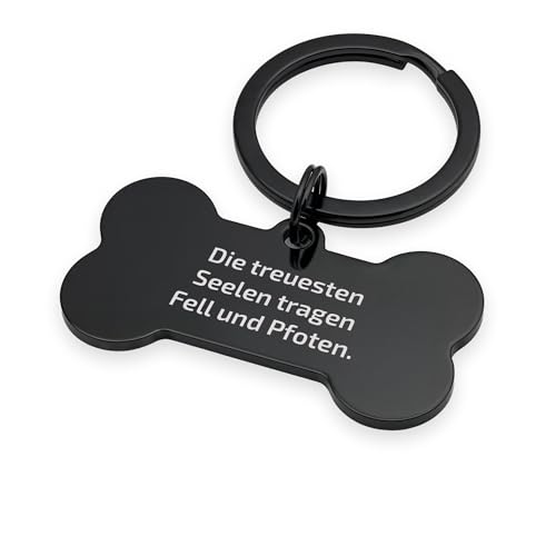 FELLSOCKE Hundemarke mit Gravur aus Edelstahl, Individuell gravierbar, Robuste Tiermarke, Dogtag Anhänger Hunde, Pferde, Katzen & Welpen (Glänzend, Schwarz, 40x21mm)