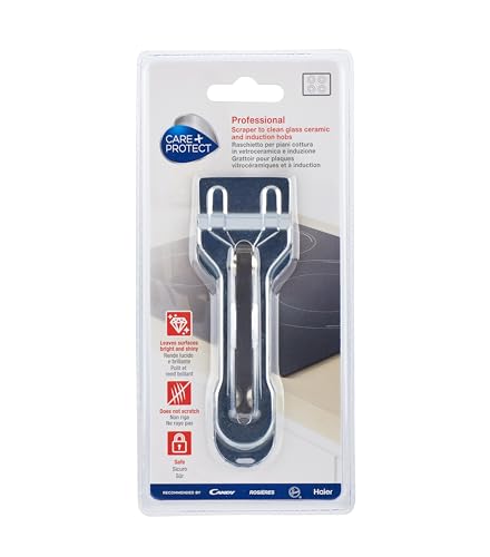 CARE + PROTECT Raschietto per la pulizia di piani cottura in vetroceramica/a induzione. Il raschietto, sicuro da usare, rende le superfici lucide e brillanti senza graffiarle. La lama è sostituibile