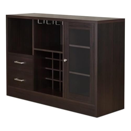 Acme Wine Bar Cabinet, Modern Liquor Cabinet with Wine and Glasses Rack, Sideboard Buffet Cabinet with Storage Shelves, Coffee Bar Cabinet for Home Kitchen Dining Room, Easy Assembly, Espresso Finish