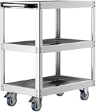 Nubika ステンレス製多段ツールワゴン 耐荷重 50kg ブレーキ付き回転キャスター 移動式収納台車 ガレージ・工房・厨房・美容院多用途作業カート 1 台 (3インチ耐摩耗性サイレントホイール,3段)