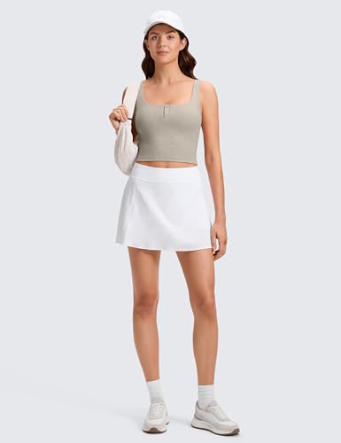 Image of CRZ YOGA Ribbed Henley Crop Tank Tops | Medium Support, Removable Pads, Casual, Square Back, Wide Straps, Longline Sports Bras for Women
