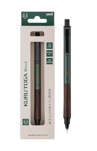 KURUTOGA Mitsubishi Pencil Mechanical Pencil Wood 0.5mm Forest Green M5KW1P.88 With Original Stylus Ballpoint Touch Pen