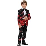 Yewattles Kids 2026 Fashion Suits for Boys 2 Piece Including Jacket,Pants and Tie Pockets for Festive Gatherings 6-14 Years Red Heart