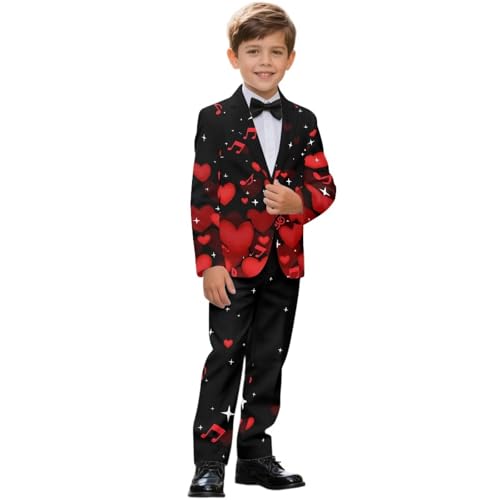 Yewattles Kids 2026 Fashion Suits for Boys 2 Piece Including Jacket,Pants and Tie Pockets for Festive Gatherings 6-14 Years Red Heart