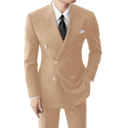 Mens Double Breasted Suit 2 Piece Slim Fit Wedding Suit for Men Peak Lapel Blazer Prom Formal Suits Set