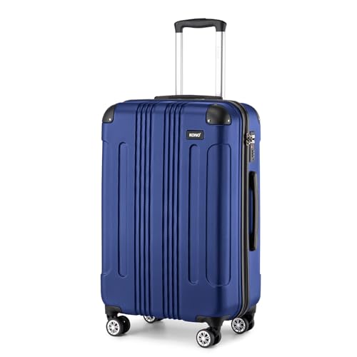 KONO Hartschalenkoffer Mittelgroß Koffer Leicht Hartschale Trolley Reisekoffer mit 4 Rollen, 65x42x26cm, 65Liter, Zwillingsrollen Rollkoffer, ABS Hartschale (Dunkelblau, L(65cm - 65L))