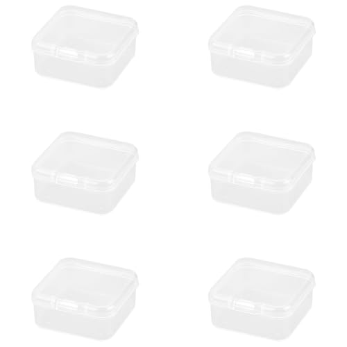 Rumyve 6Pcs Clear Plastic Storage Boxes with Lids - Mini Rectangular Containers for Beads, Business Cards, Pills, and Small Items(4.5 * 4.5 * 2 cm)