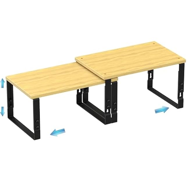 Expandable Kitchen Cabinet Organizer Shelves ¨C Stackable Adjustable Metal and Wood Storage Racks for Countertop, Pantry, Garage Set of 2 Spice Rack ¨C Easy Assembly, Space-Saving(1 Pack/Medium/Black)