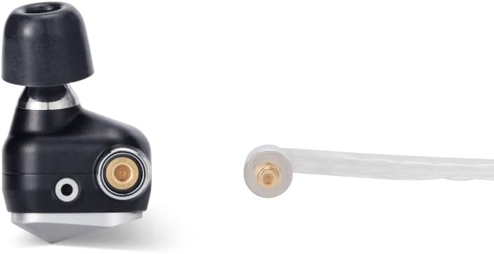 Close-up of the MMCX connector on the Astell&Kern PATHFINDER IEM and a detached cable connector.