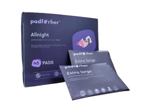 Padforher- ALLNIGHT Heavy Flow XL Sanitary Pads for Women| 48 Pads & 320MM Anti Leak, Biodegradable Sanitary Napkins| Ultra Thin, Rash Free & Skin Friendly| Comfortable For All Skin (B0CKT522JG) Amazon Price History, Amazon Price Tracker