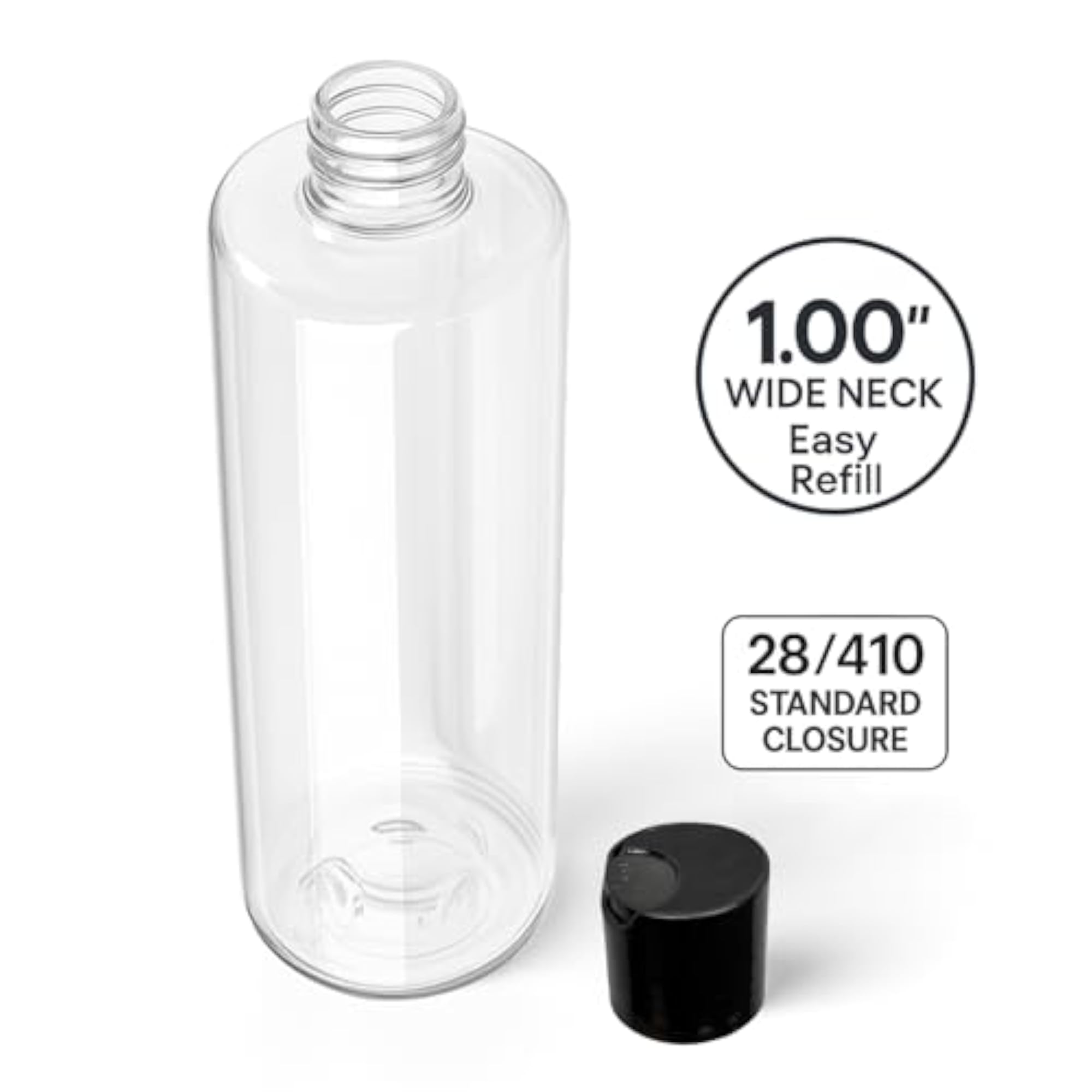 16 oz Clear Plastic Empty Bottles with Black Disc Top Caps