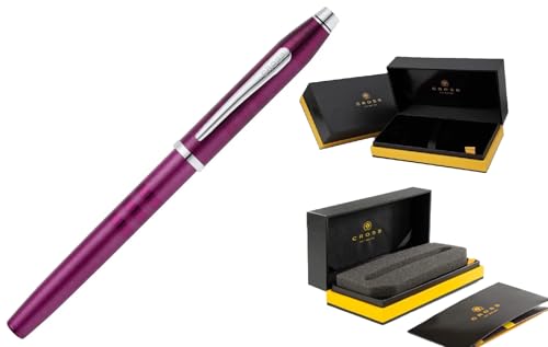 Cross Century II Midnight Plum Selectip Rollerball Pen,Contrasting Signature triple stripe detail, Sandblasted Engraved Surface, Polished Chrome Appointments, Luxury Gift Box