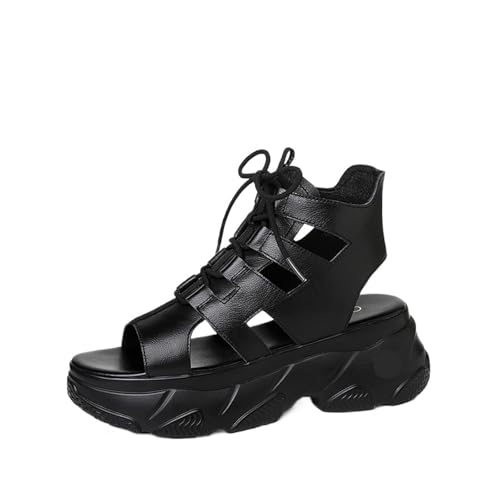 Womens Sandals Summer fashion sandals, high-end lace up shoes, black casual outdoor platform beach shoes for women