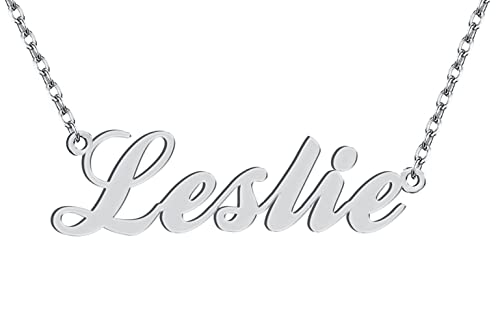 Dancing Wolf Silver Leslie Name Necklace Initial Charm Nameplate Necklaces for Womens Birthday Friendship Jewelry Stainless Steel