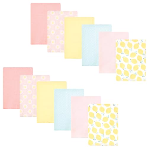 Image of Hudson Baby Unisex Baby Cotton Poly Flannel Burp Cloths Bundle, Lemon Daisy, One Size