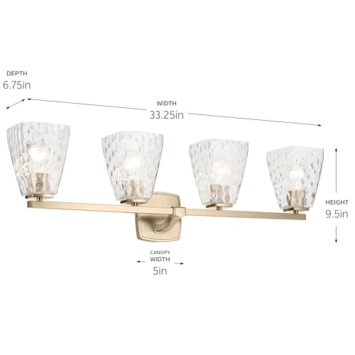 Image of Kichler Marant 4-Light Bathroom Vanity Light Fixture with Clear Water Glass in Champagne Bronze for Over Mirror, Modern Wall Mount Lighting (33.25 inch x 9.5 inch x 6.75 inch), 55217CPZWTR