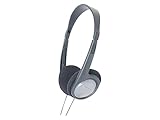 Panasonic RP-HT090 I Casque Audio (HP 30mm, Cordon 5m avec contrôleur de Volume, Adaptateur Jack 6,3 mm, Léger, Idéal Casque TV) Gris - Version Française Argent